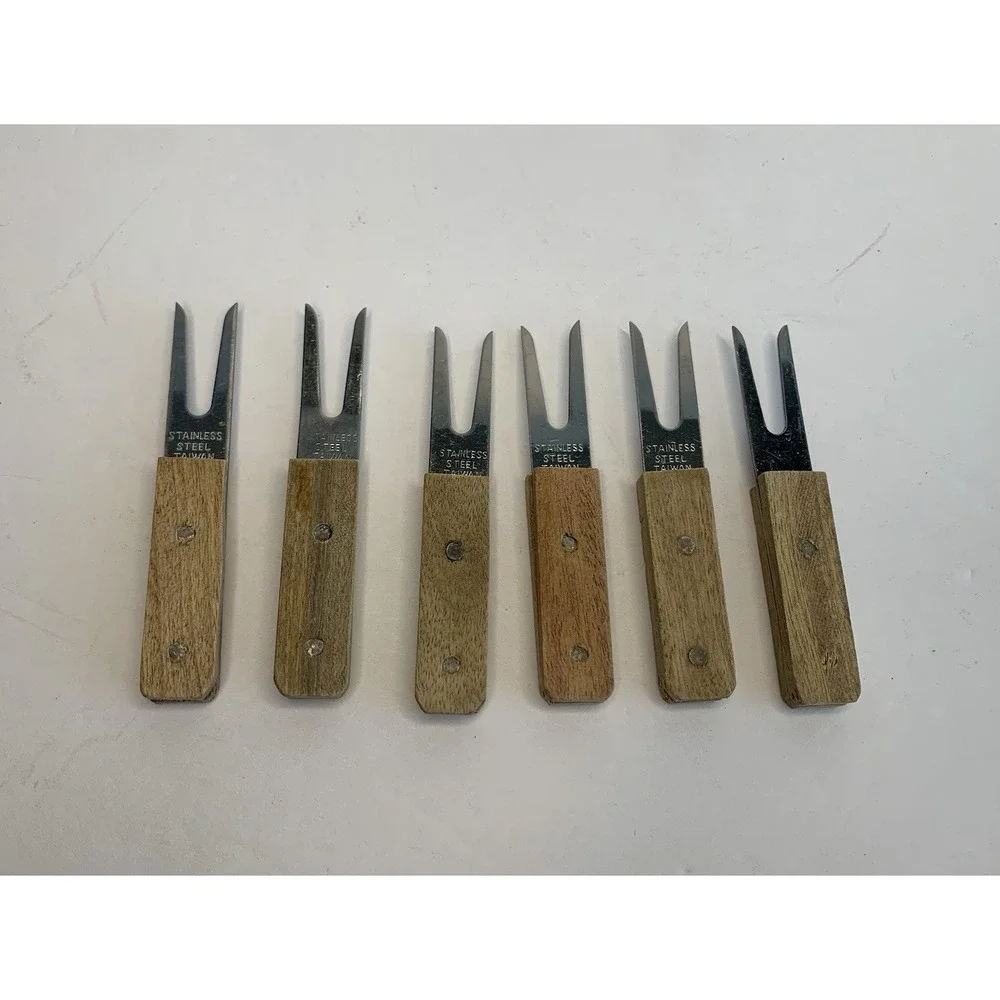 6 Vintage Wood Corn on the Cob Holders/Appetizer Forks‎ Midcentury Modern/Retro